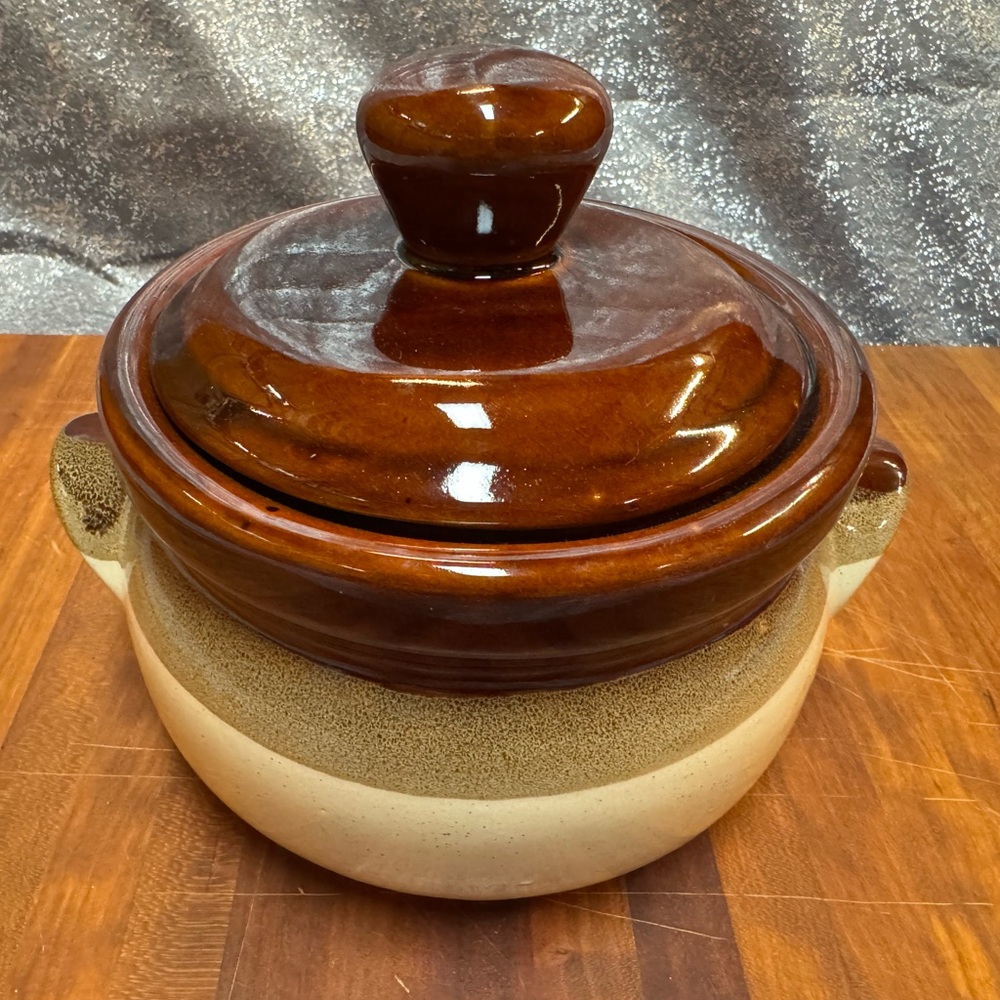 Brown Glazed Stoneware Lidded Casserole Pot